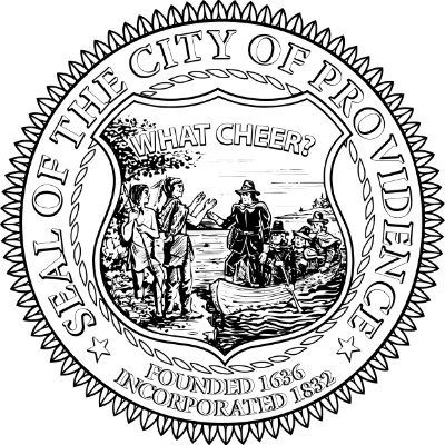 City of Providence seal with "What Cheer?" scene; founded 1636, incorporated 1832.