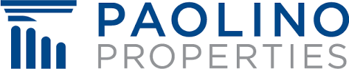 Blue and gray logo with a column design and text "PAOLINO PROPERTIES."