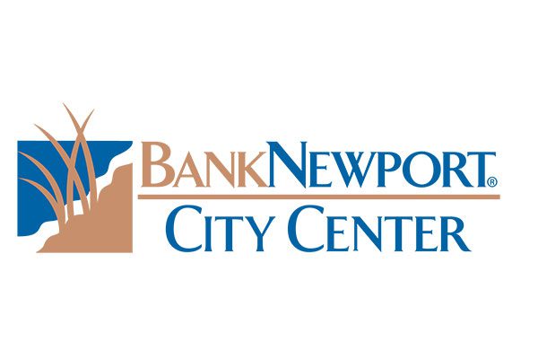 BankNewport City Center logo with stylized grass design in tan and blue text.