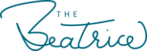 Cursive teal logo reading "The Beatrice" with stylized text.